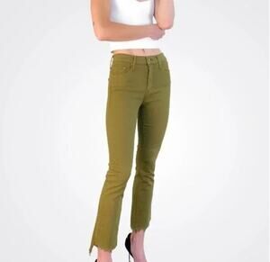 Mother The Insider Crop Step Fray Play Date Jeans, Fir Green, Size 28